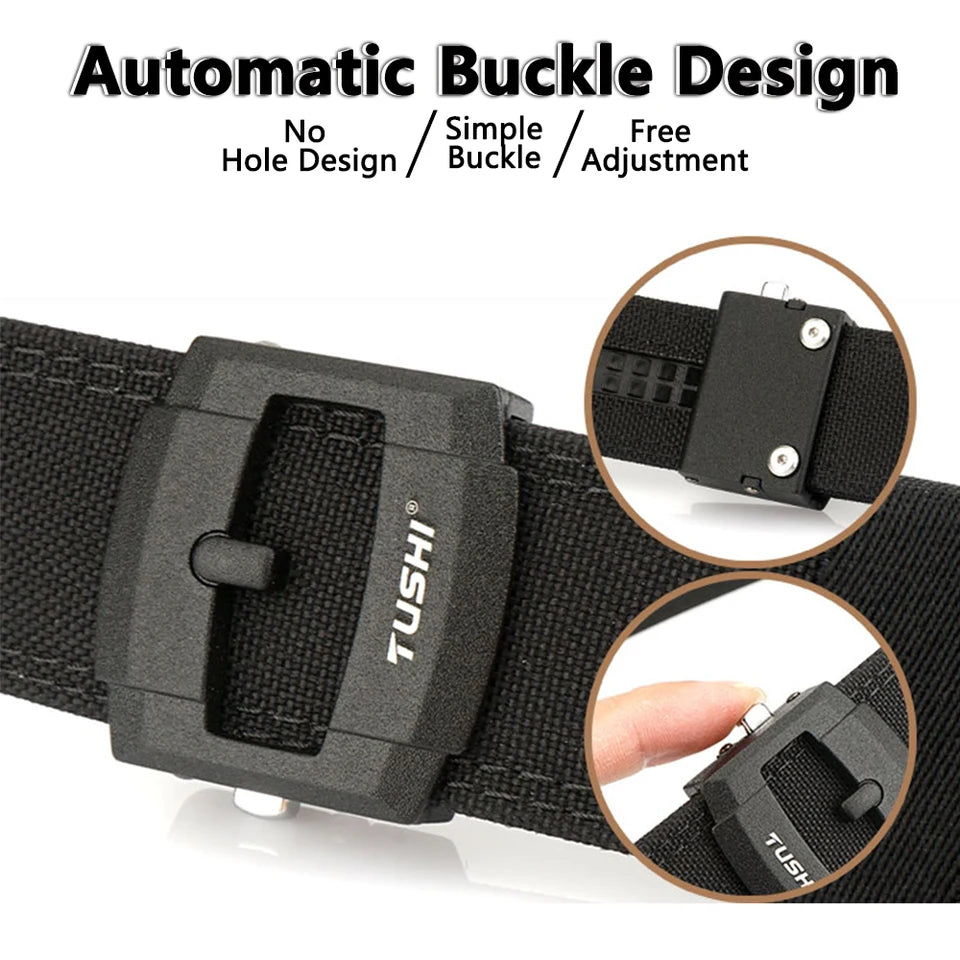 TUSHI New Stiff Casual Belt for Men Metal Alloy Automatic Buckle Military Tactical Belt Sturdy Nylon Overalls Work Belt Girdle