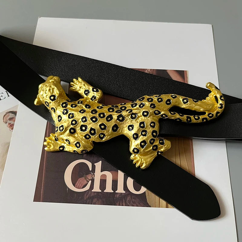 Women's Runway Fashion Genuine Leather Spoted Leopard Cummerbunds Female Dress Corsets Waistband Belts Decoration Belt