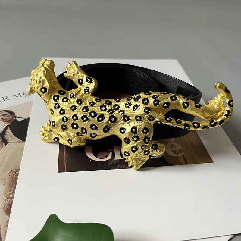 Women's Runway Fashion Genuine Leather Spoted Leopard Cummerbunds Female Dress Corsets Waistband Belts Decoration Belt