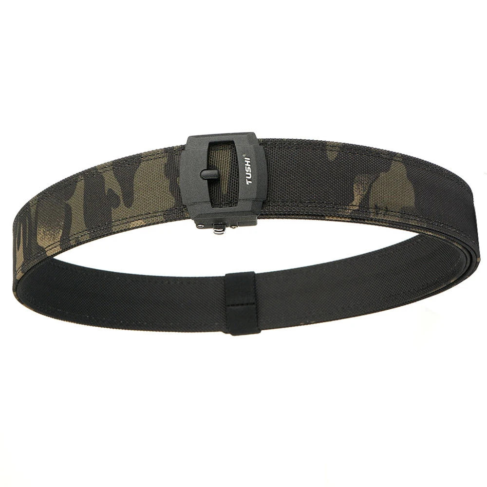 TUSHI New Stiff Casual Belt for Men Metal Alloy Automatic Buckle Military Tactical Belt Sturdy Nylon Overalls Work Belt Girdle