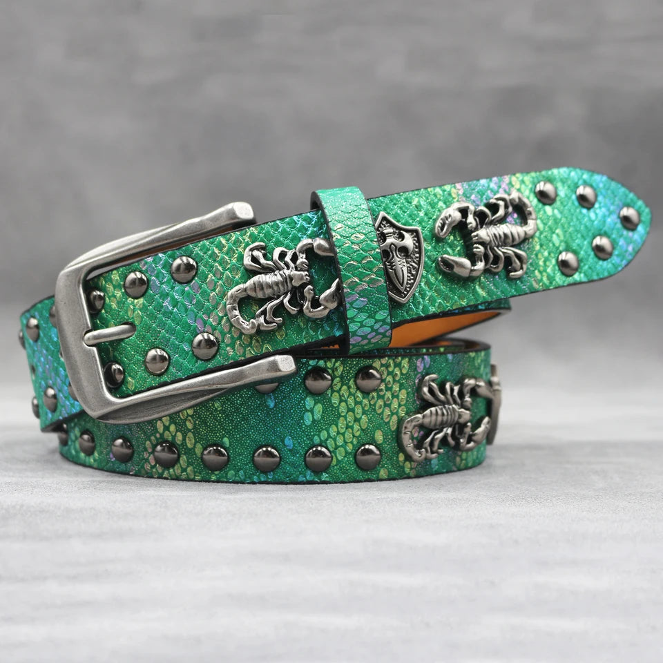 Rivet belt Scorpion pattern Western Cowboy PU Leather Belt - Men Decoration for Jeans