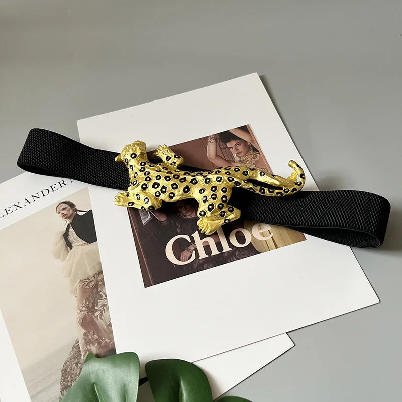 Women's Runway Fashion Genuine Leather Spoted Leopard Cummerbunds Female Dress Corsets Waistband Belts Decoration Belt