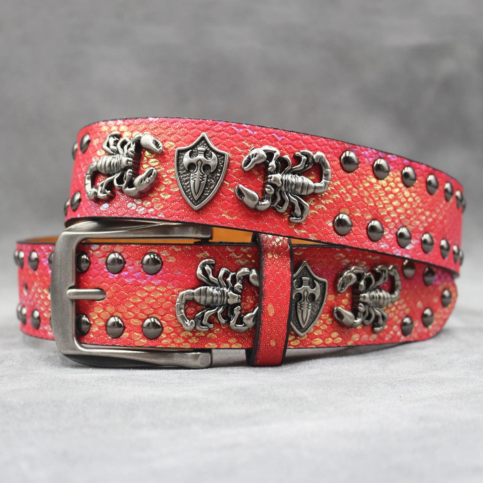 Rivet belt Scorpion pattern Western Cowboy PU Leather Belt - Men Decoration for Jeans