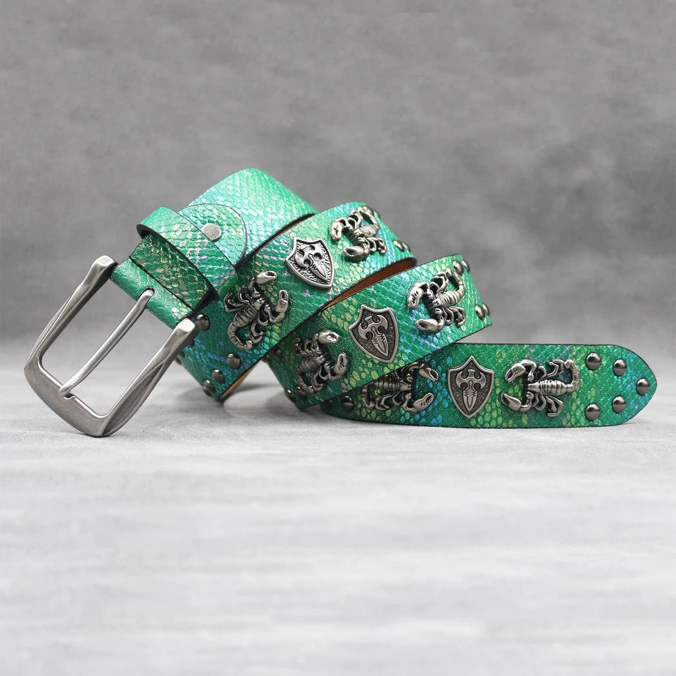 Rivet belt Scorpion pattern Western Cowboy PU Leather Belt - Men Decoration for Jeans