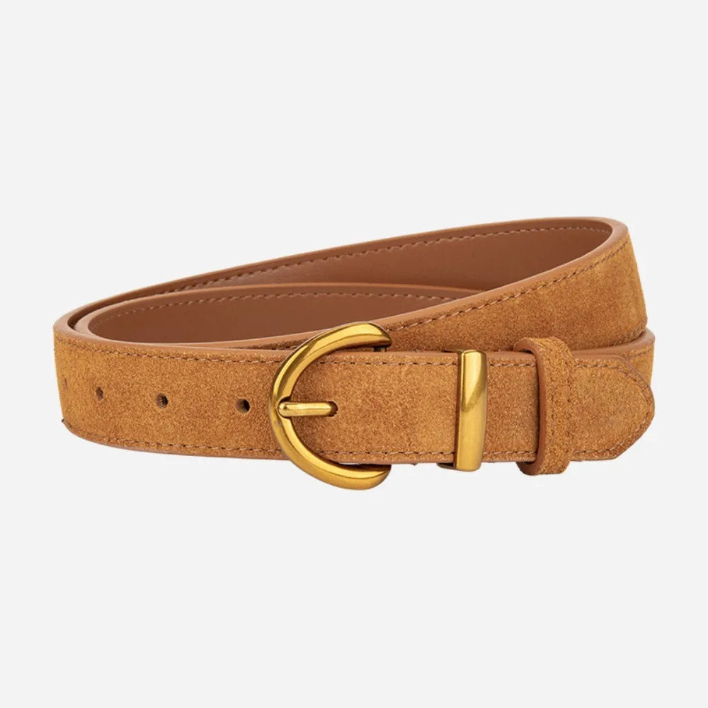 Fashion High Quality Women Luxury Design Suede Leather Belt Trendy Versatile Business Waist Strap Casual Pin Buckle Waistband
