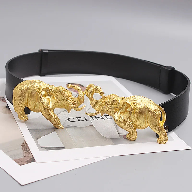Women's Runway Fashion Genuine Leather Spoted Leopard Cummerbunds Female Dress Corsets Waistband Belts Decoration Belt