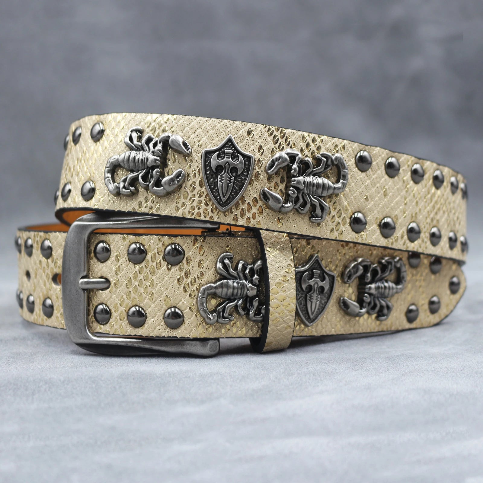 Rivet belt Scorpion pattern Western Cowboy PU Leather Belt - Men Decoration for Jeans