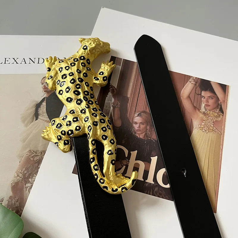 Women's Runway Fashion Genuine Leather Spoted Leopard Cummerbunds Female Dress Corsets Waistband Belts Decoration Belt