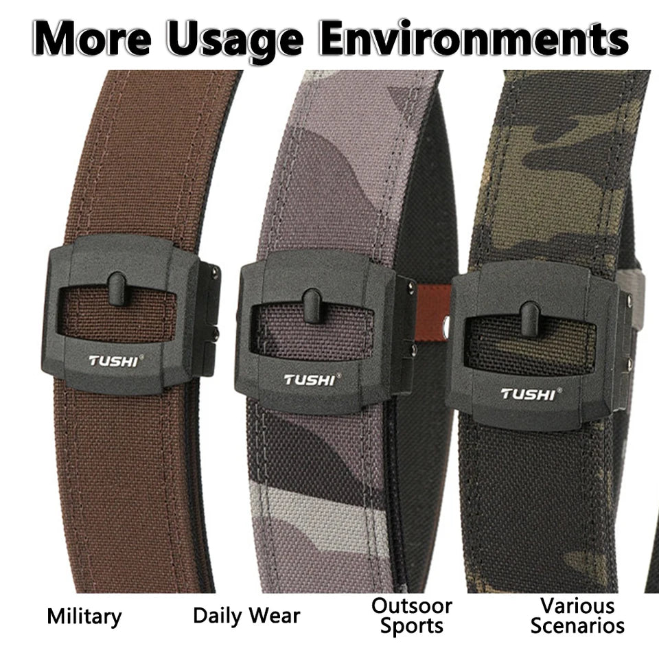 TUSHI New Stiff Casual Belt for Men Metal Alloy Automatic Buckle Military Tactical Belt Sturdy Nylon Overalls Work Belt Girdle