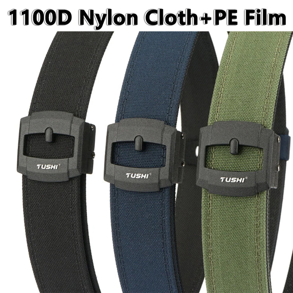 TUSHI New Stiff Casual Belt for Men Metal Alloy Automatic Buckle Military Tactical Belt Sturdy Nylon Overalls Work Belt Girdle