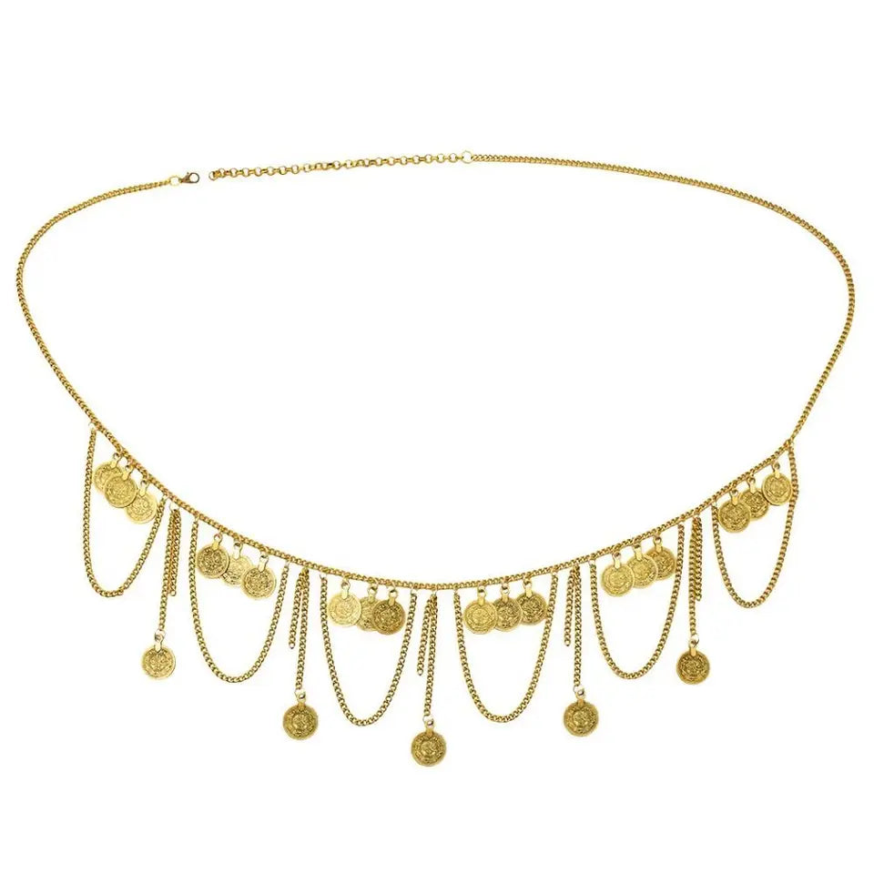 Vintage Coin Pendant Metal Body Chain Jewelry Bohemian Style Tassel Waist Chain Ethnic Style Belt Belly Dance Body Chain Summer