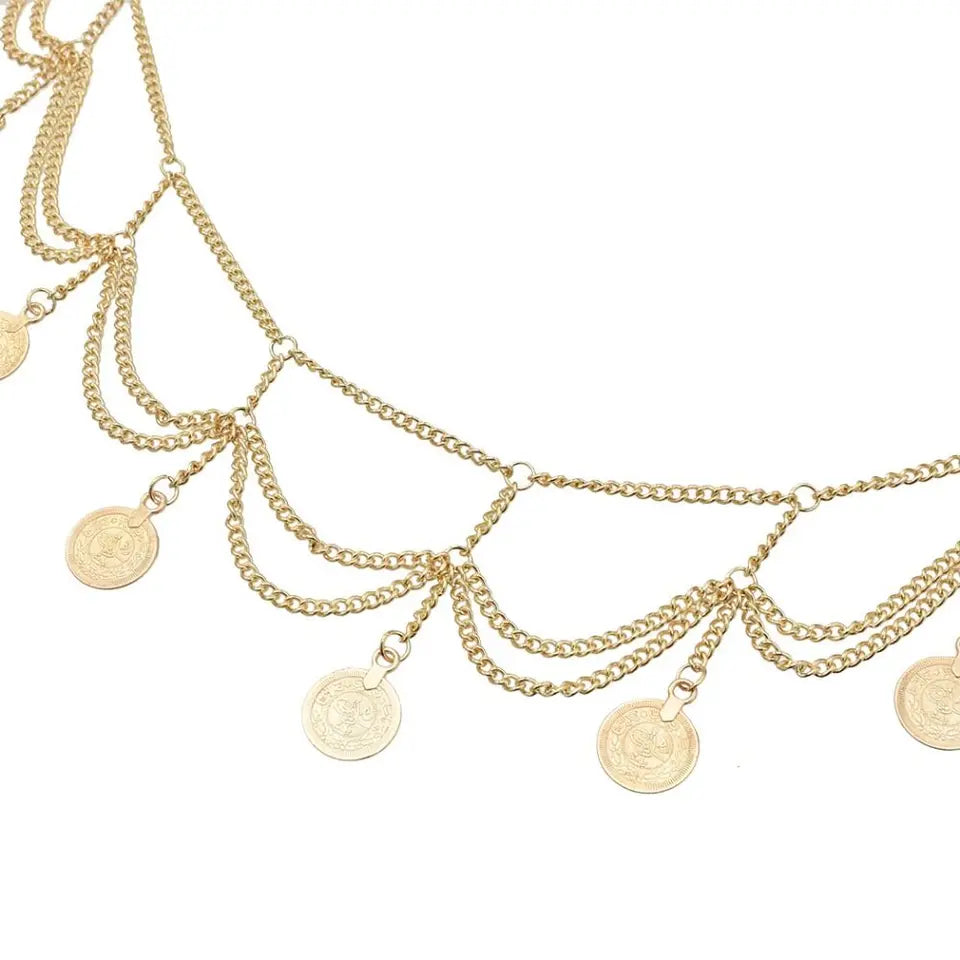 Vintage Coin Pendant Metal Body Chain Jewelry Bohemian Style Tassel Waist Chain Ethnic Style Belt Belly Dance Body Chain Summer