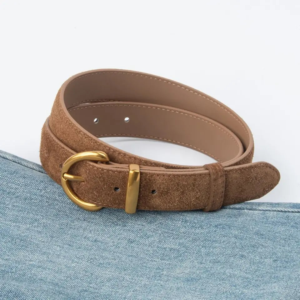 Fashion High Quality Women Luxury Design Suede Leather Belt Trendy Versatile Business Waist Strap Casual Pin Buckle Waistband