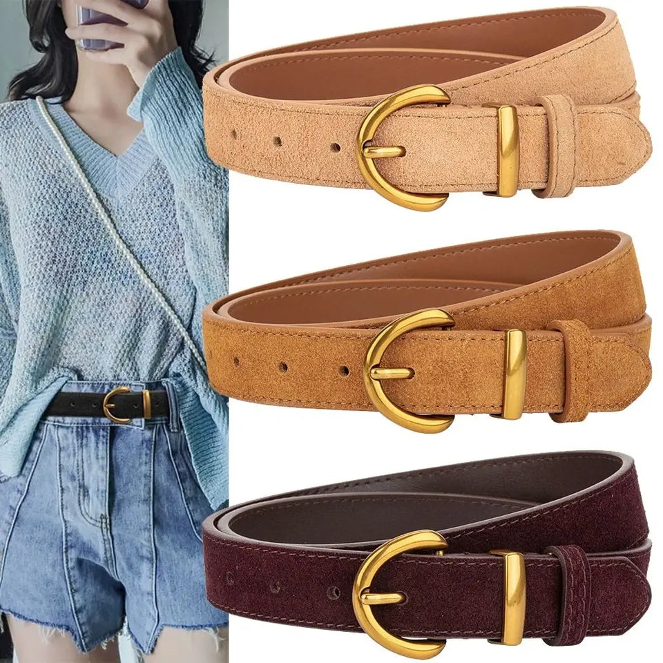 Fashion High Quality Women Luxury Design Suede Leather Belt Trendy Versatile Business Waist Strap Casual Pin Buckle Waistband