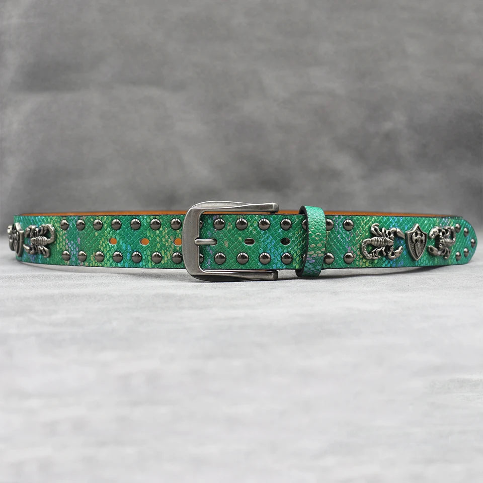 Rivet belt Scorpion pattern Western Cowboy PU Leather Belt - Men Decoration for Jeans