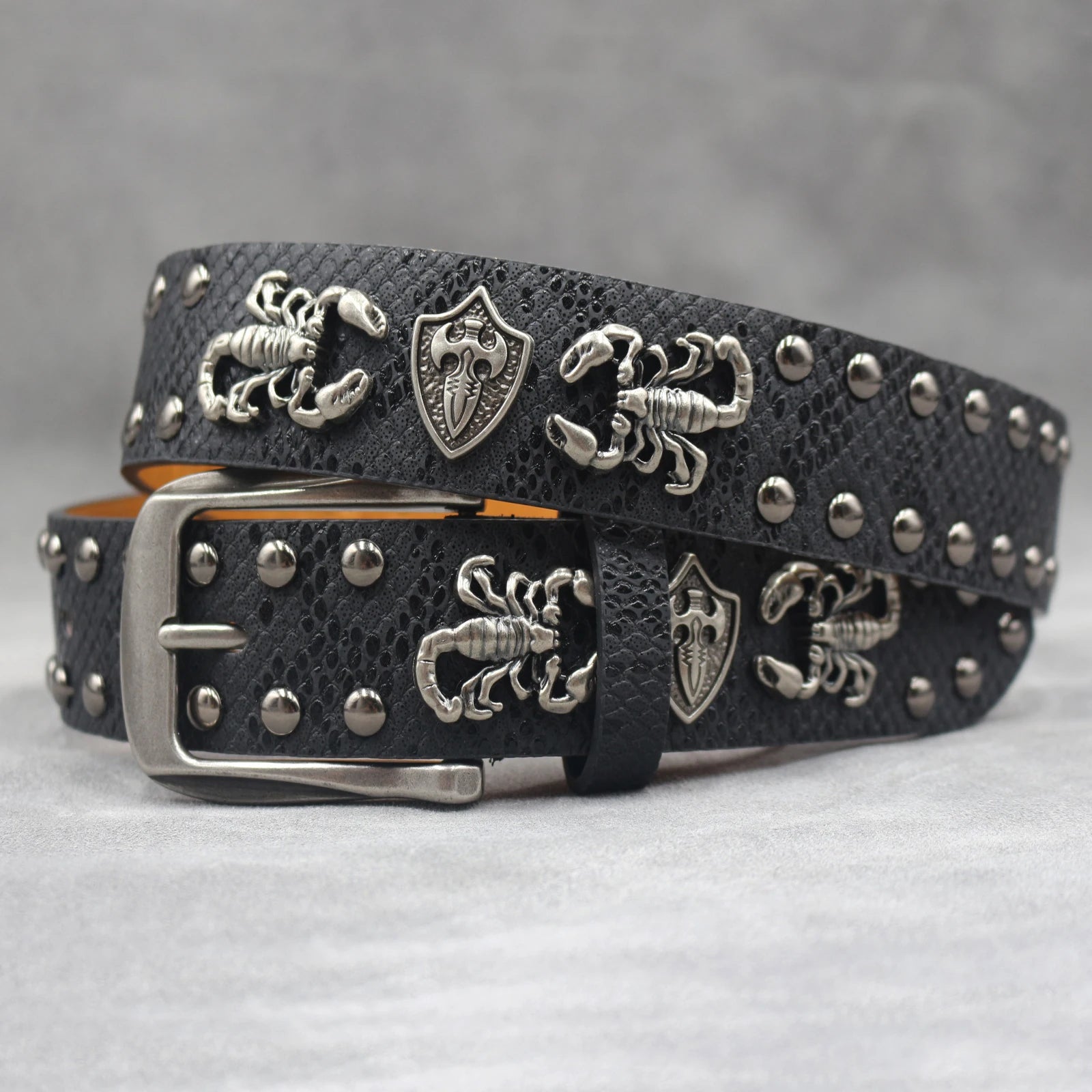 Rivet belt Scorpion pattern Western Cowboy PU Leather Belt - Men Decoration for Jeans