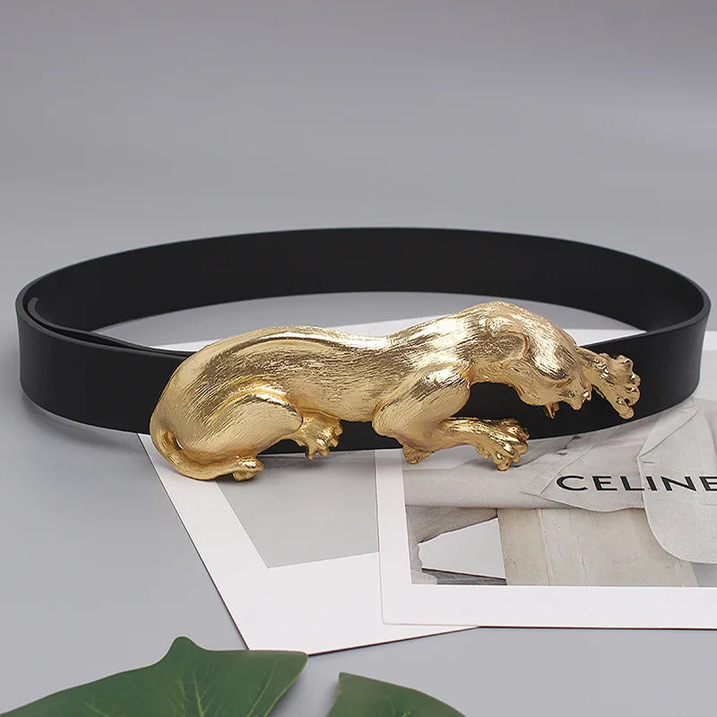 Women's Runway Fashion Genuine Leather Spoted Leopard Cummerbunds Female Dress Corsets Waistband Belts Decoration Belt