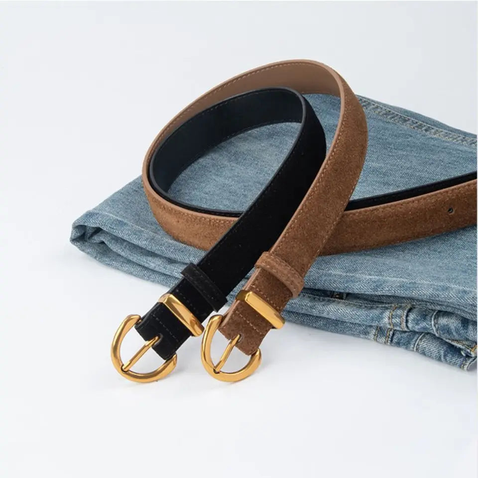 Fashion High Quality Women Luxury Design Suede Leather Belt Trendy Versatile Business Waist Strap Casual Pin Buckle Waistband