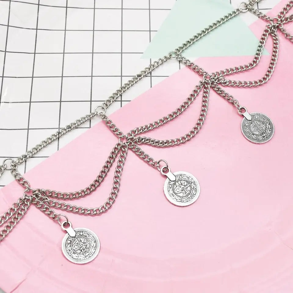 Vintage Coin Pendant Metal Body Chain Jewelry Bohemian Style Tassel Waist Chain Ethnic Style Belt Belly Dance Body Chain Summer