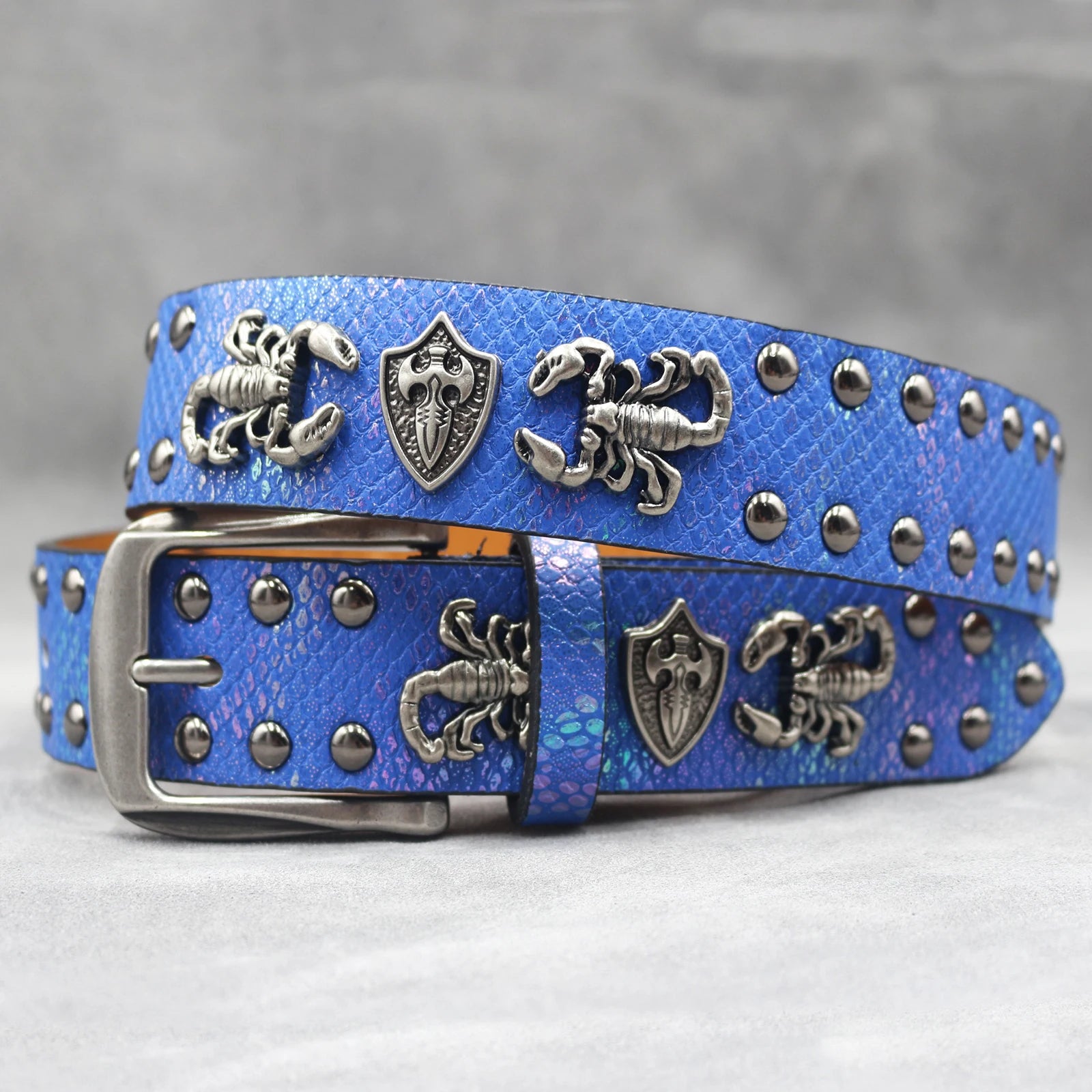 Rivet belt Scorpion pattern Western Cowboy PU Leather Belt - Men Decoration for Jeans
