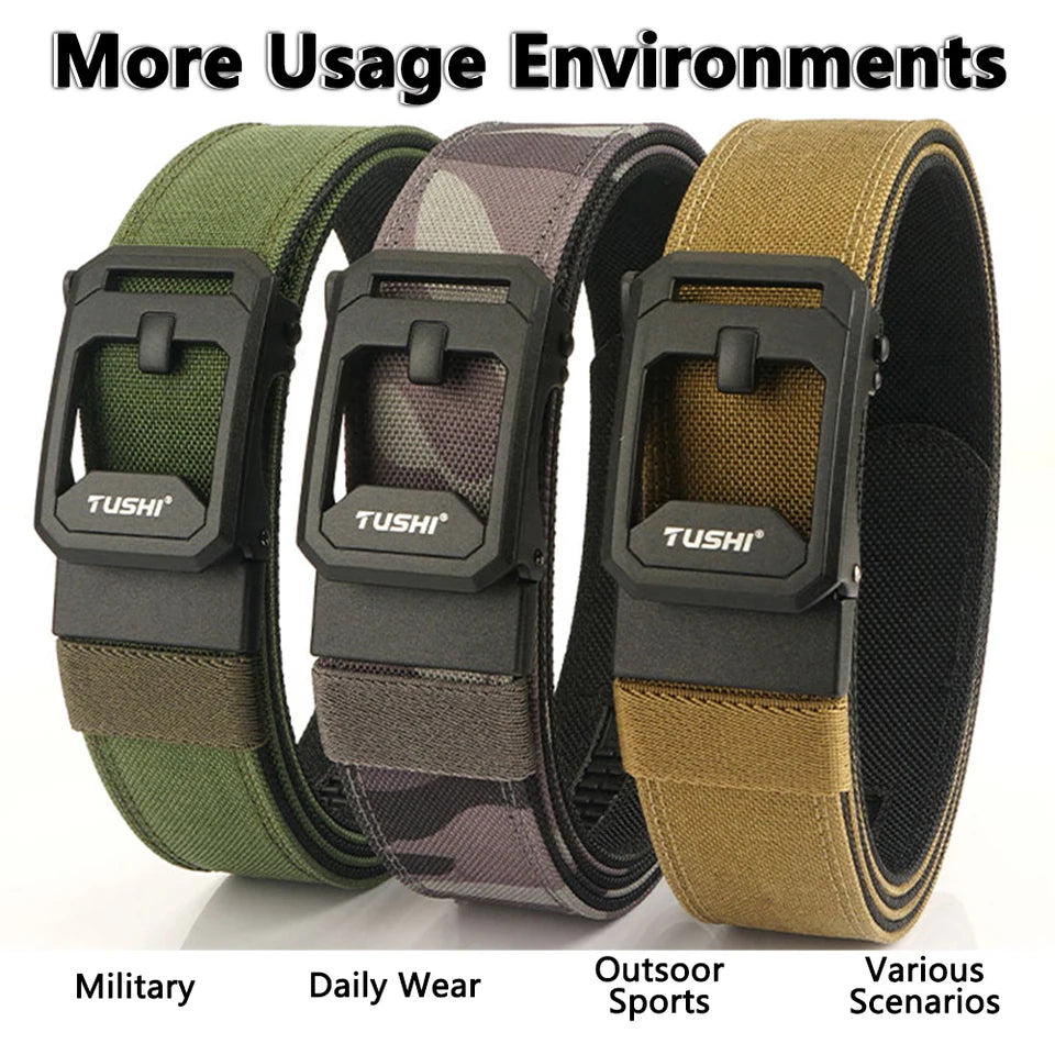 TUSHI Hard Tactical Belt for Men Sturdy Nylon Metal Automatic Buckle Police Duty Military Belt Outdoor Girdle IPSC Accessories