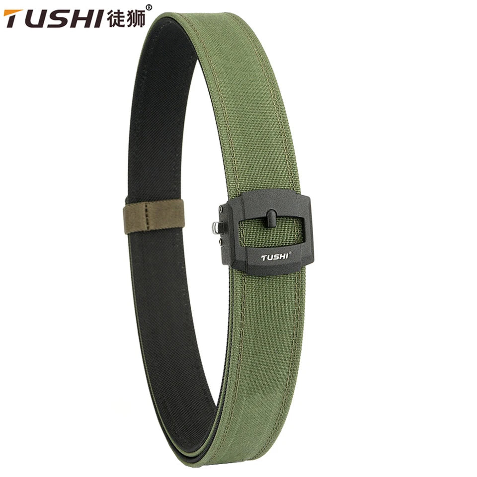 TUSHI New Stiff Casual Belt for Men Metal Alloy Automatic Buckle Military Tactical Belt Sturdy Nylon Overalls Work Belt Girdle