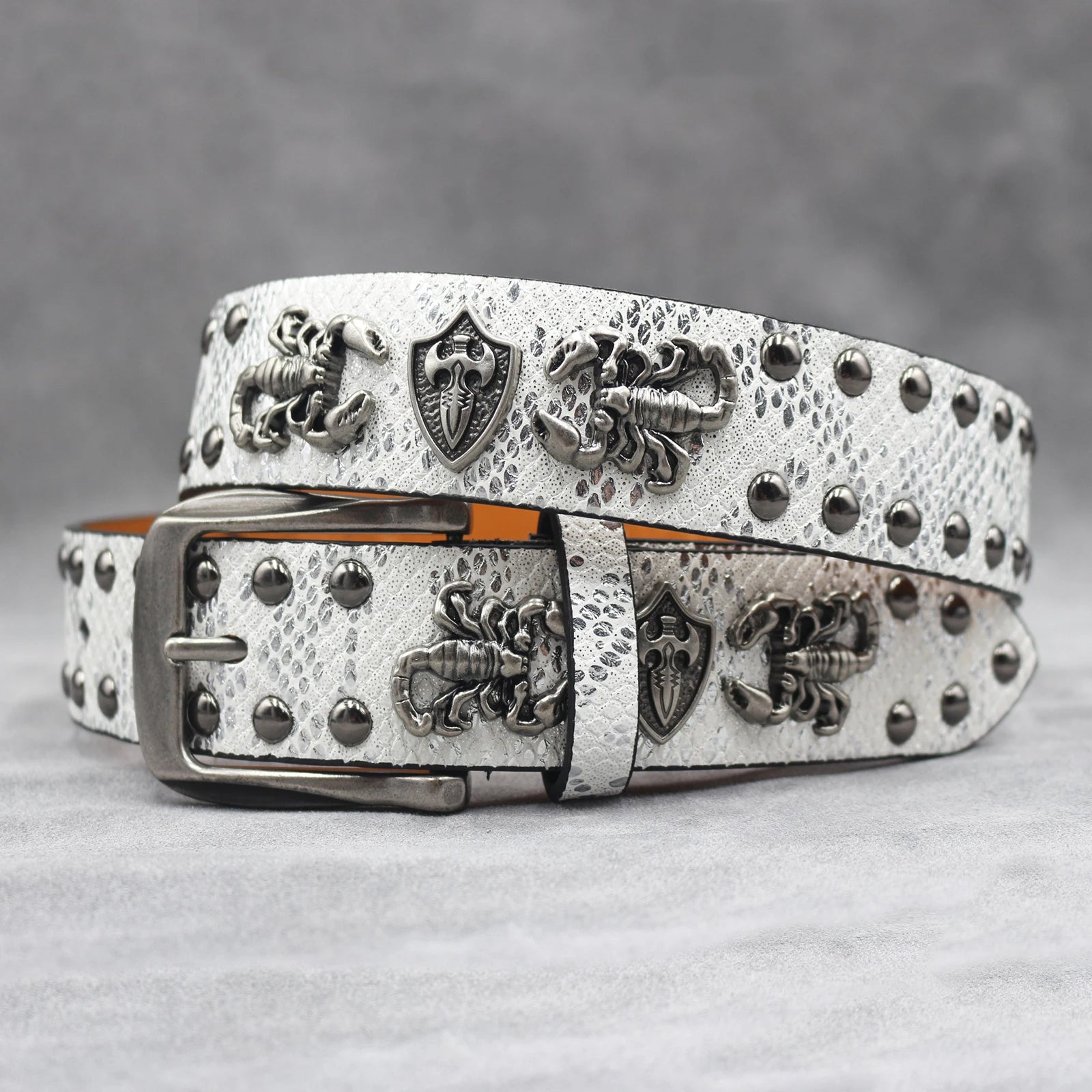 Rivet belt Scorpion pattern Western Cowboy PU Leather Belt - Men Decoration for Jeans